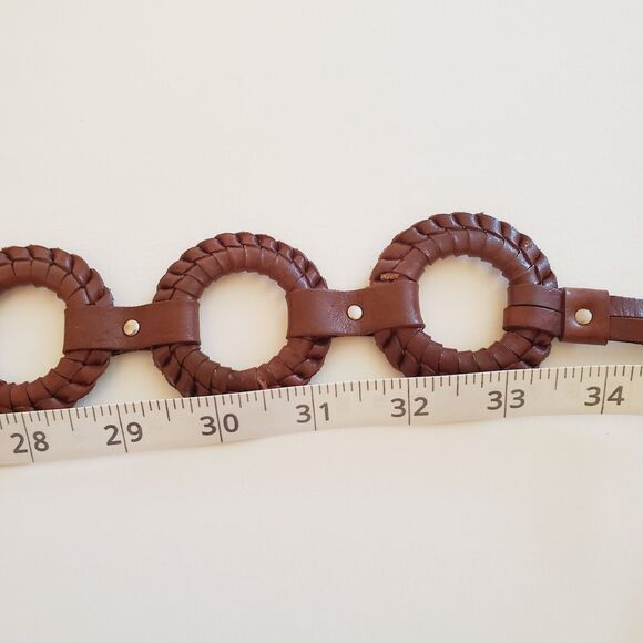 Fossil Women's Belt Large Brown Leather Wrapped Circles Tassel Tie Closure Boho - Picture 4 of 5
